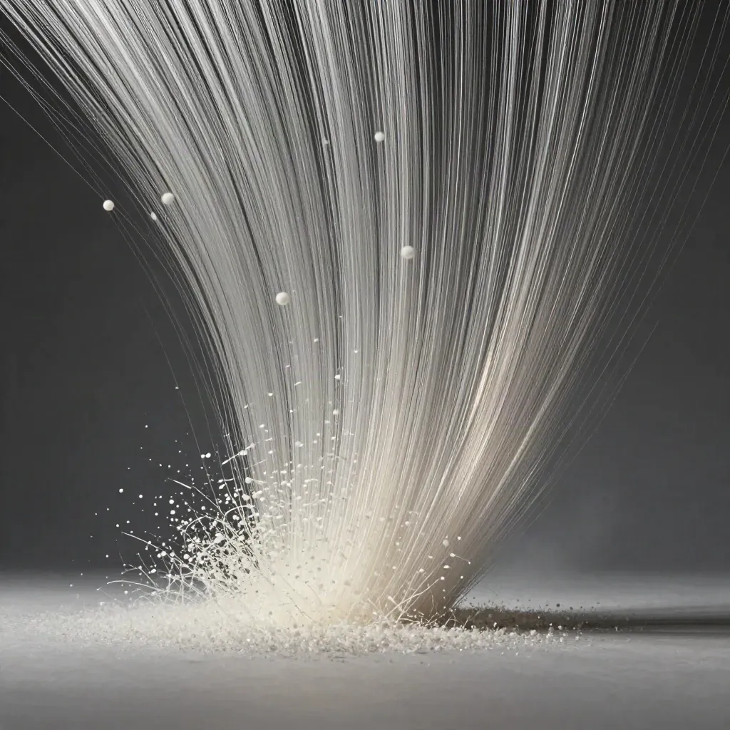 Silver light filaments converge into a white bloom in dark graphite haze.